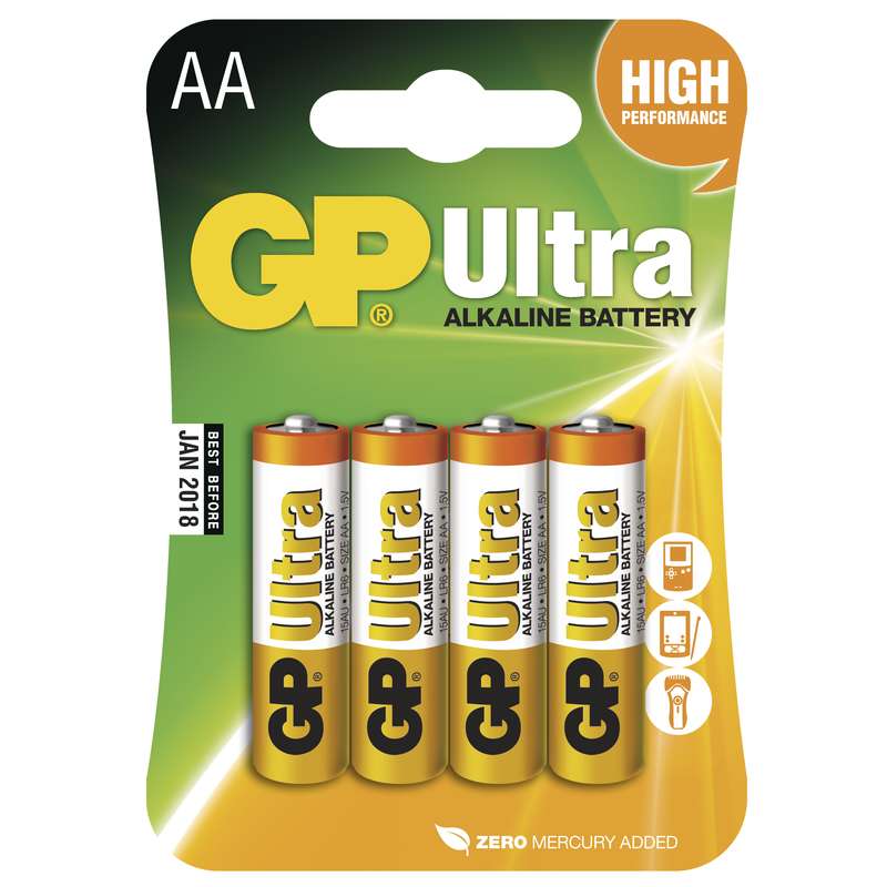 Baterie AA GP ULTRA 15AU LR6, alkalické - 4 ks